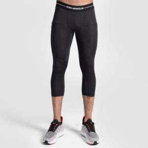 GA <b>Compression</b> 3/4 Pants (Charcoal) Slim Fit Seamless Polyester & Spandex Printed Pattern Workout Training Gym Use Logo Waist - Product Image 1