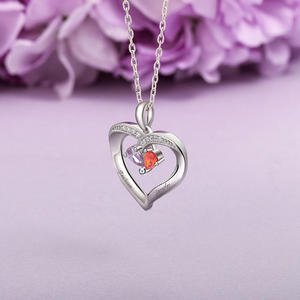 Jeulia <b>Custom</b> <b>Name</b> Engraved Two Hearts Crystal <b>Necklace</b> with Birthstone - Product Image 6