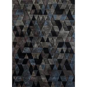 Alfombra Geométrica Hecha a Mano Acar de Lana y Viscosa, Diseño Abstracto a Rayas, Rectangular, para Pasillo, 4m x 10mm, Gris y Negro, Técnica de Tufting Manual para el Hogar - Product Image 1