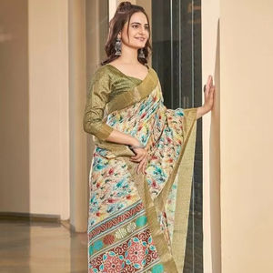 Hermosos Saris de Seda para Mujer con Pallu Estampado para Fiestas - Product Image 1