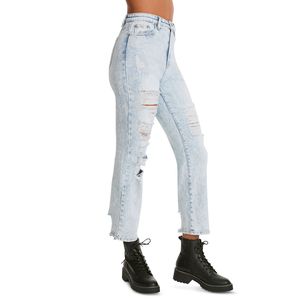 Jeans Madden Girl a Vita Alta, Stile Vintage Boot Cut, Blu, Taglia XL, Lavabili, con Strappi e Dettagli Sfilacciati, Modello Dad Style Boyfriend - Product Image 3