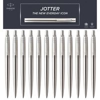 Stylo bille Parker Jotter de luxe de haute qualité, corps en acier inoxydable, clip en chrome, action à clic, recharge fine 0,8/1,0 mm, bleu noir