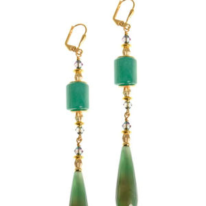 Boucles d'oreilles en argent sterling plaqué or avec agate verte brute, sertie en forme de lustre, 12 mm, pour femmes, certifiées IGI, pour fêtes et anniversaires - Product Image 1