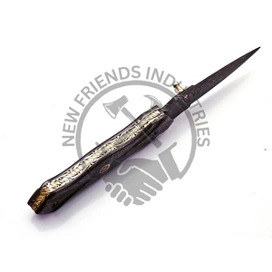 Couteau pliant en acier damas de qualité industrielle très vendu, épaisseur 5mm, design unique, gaine en cuir à lame droite, OEM, ODM - Product Image 3