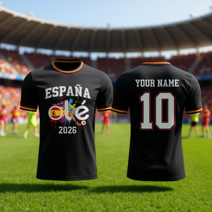 T-shirt graphique unisexe rouge et jaune pour supporter de football Coupe du Monde Espagne 2026 – Accessoire et cadeau pour le jour du match - Product Image 3