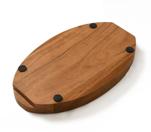 Plateau à collation artisanal en bois d'acacia naturel avec bol à trempette pour ensemble de 2 présentations de table élégantes d'Inde - Product Image 5