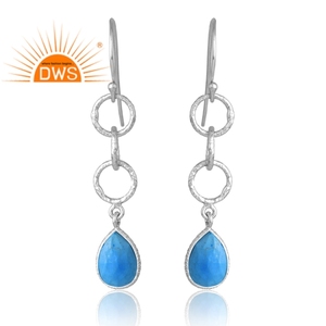 Pendiente de piedras preciosas de turquesa Natural Chapado en paladio de plata de ley de último diseño, joyería de diseño personalizado para mujer, regalo para ella - Product Image 1