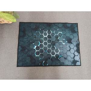 Geometric Printed <b>Rug</b> with 3D Effect Black Shapes,<b>Chenille</b> <b>Rug</b> - Product Image 1