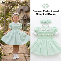 Robe de soirée pour fillette Jiefute OEM/ODM, style héritage espagnol, vert menthe, brodée main, avec bandeau, pour boutique de vêtements pour tout-petits
