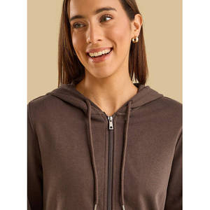 Sweat-shirt à capuche zippé uni pour femme, manches longues, style décontracté, fermeture éclair intégrale, haut streetwear quotidien, OEM 100% coton - Product Image 6