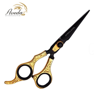 Tijeras de Peluquería Profesionales de Acero Inoxidable con Hoja Recta Dorada y Negra, Punta Afilada, para Diestros - Product Image 2