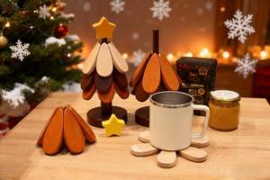 High Quality Set 4 <b>Wooden</b> <b>Trivets</b> 1 Stand Square Shape Eco-Friendly Hot Dishes Kitchen Coasters Stackable Carton - Product Image 6