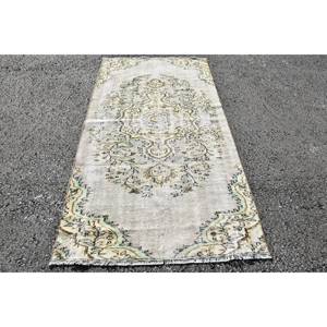 Tapis traditionnel en laine beige gris 3.7 X 7.1ft Design patchwork turc vintage pour décor de salon Rectangle couloir Latex 4m - Product Image 1