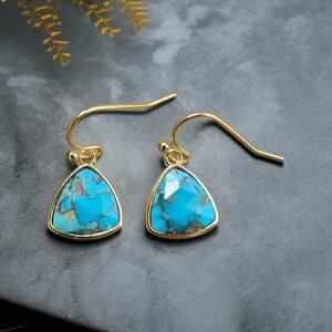 Trillion cuivre Turquoise pierres précieuses boucles d'oreilles plaqué or 925 argent boucles d'oreilles bijoux pour femmes lunette ensemble oreille crochet boucles d'oreilles - Product Image 1