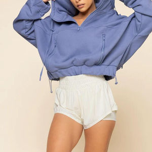 เสื้อครอปแบบมีฮู้ดสำหรับออกกำลังกายของผู้หญิงเสื้อสเวตเตอร์ลำลองมีเชือกผูกคอโลโก้พิมพ์ลายโลโก้ - Product Image 4