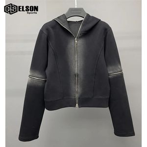 100% tela de lana de algodón lavado ácido peso pesado ropa suelta personalizada transpirable Vintage hombres Sudadera con capucha - Product Image 5