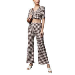 Fabricant Pull côtelé à demi-fermeture éclair Chandails à manches régulières pour femmes Pantalon évasé surdimensionné à taille haute pour femmes - Product Image 4