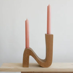 Unique Sculptural Wavy <b>Oak</b> Wood Candle Holder Twin Taper Stand Minimalist Home Decorative Tabletop Centerpiece Display Ornaments - Product Image 1