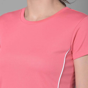 Plaine vierge conception personnalisée rond O cou été dames t-shirts femmes t-shirt respirant et confortable couleur rose clair en plein air - Product Image 4