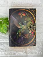 Cuaderno de cuero con estampado de bruja Vintage de colibrí, cuaderno de bocetos de 200 páginas con cubierta colorida, diario de hechizos Wiccan en colores