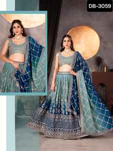 Vêtements de mariage indiens Etnic Pure Faux Georgette Brodé Lehenga Choli avec Blouse & Dupatta Design Travail Vêtements Pakistanais - Product Image 5