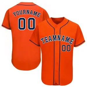 Herren hochwertiges individuelles Design orange navyweiß Baseballtrikot atmungsaktiv einfarbig Muster Sublimationsdruck XL-Größe Team