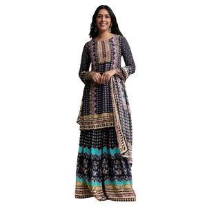 Ensemble Sharara imprimé violet avec Dupatta pour femme tenue de fête traditionnelle indienne tenue de créateur confortable - Product Image 1