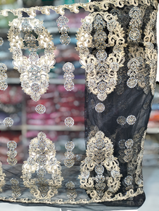 Tecido africano Lace Bordado Guipure Cord Francês Lace Bedding 3D Pérola Flores Malha Lantejoulas Ripstop 100% Poliéster para Casamento - Product Image 5