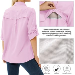 Camisa de Pesca de Manga Larga para Mujer, Fabricada en Fábrica, OEM/ODM, Tejido Transpirable, Protección Solar, Estilo Casual con Botones - Product Image 2