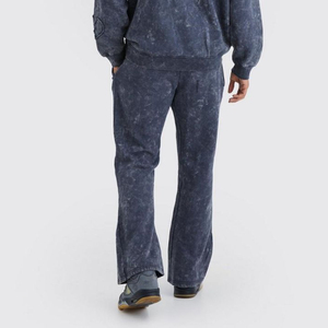 Custom Acid Wash Hoodie Set <b>Men</b> Embroidered <b>Flared</b> Sweatpants Tracksuit Vintage Streetwear Heavyweight Zipper Hoodie - Product Image 6