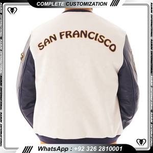 Veste Baggy Varsity Letterman avec logo brodé et manches en cuir de laine 100% pour hommes personnalisée Oem avec rayures côtelées - Product Image 4