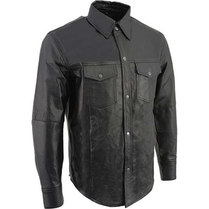 Vente en gros de chemises surdimensionnées en cuir pour hommes avec logos personnalisés Chemise en cuir pour hommes en couleurs personnalisées tailles logo personnalisé - Product Image 5