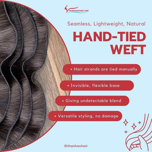 Venta al por mayor de color ruso de la piel de la trama virgen Remy vietnamita atado a mano de lujo del pelo de la trama atado a mano de extensión - Product Image 6