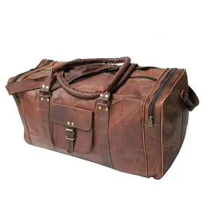 纯色重型圆形旅行行李袋个性化手工皮革运动健身房行李袋