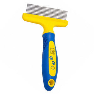 Yellow Blue Pet Grooming Comb Stainless Steel Teeth Cat Dog Hair Care Manual Tool - Product Image 1