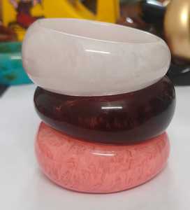 MN Exports Classic Jade Bangle <b>Bracelets</b> in <b>Red</b> Brown and White Colors Women's Fashion Jewelry Acrylic Resin Gift - Product Image 3
