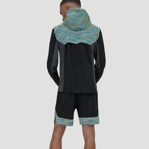 Veste de fitness coupe-vent légère en nylon unisexe avec capuche, fermeture éclair imprimée, ensemble court pour hommes - Product Image 2