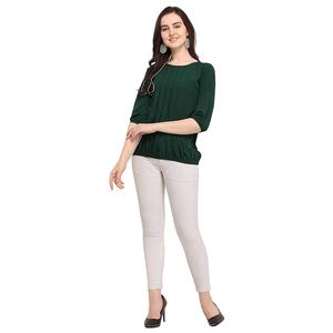 Shoryam Fashion – Haut plissé uni pour femme, élégant, à manches mi-longues, pour le bureau et le quotidien, en crêpe à séchage rapide - Product Image 4