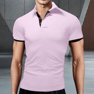 Vente en gros de polos d'été décontractés de haute qualité pour hommes, polos à la mode, polos, t-shirts à manches noires teintées en rose - Product Image 6