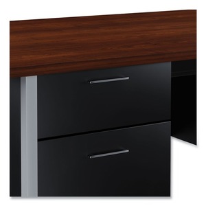Alera ALESD7236BM 72 Pulgadas X 36 Pulgadas X 29.5 Pulgadas Escritorio de Acero con Doble Pedestal y Cajón, Patas Cromadas en Color Mocha/Negro - Product Image 2