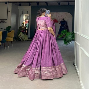 Latest Designer Pure Chanderi Silk Faux <b>Fur</b> Embroidery Work Party Festival Lehenga Choli by FabZone - Product Image 5