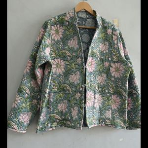 แจ็กเก็ตผ้าฝ้ายสำหรับผู้หญิงแจ็กเก็ตสั้นพิมพ์ลายบล็อกด้วยมือสไตล์อินเดีย - Product Image 3