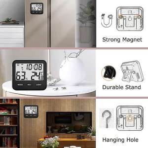 Termômetro Digital Higrômetro Despertador com Função Soneca LCD Retroiluminado Monitor de Temperatura e Umidade para Casa Relógio de Mesa Moderno Preto - Product Image 3