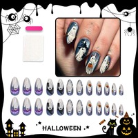 HYC-DY-1899 Faux ongles à presser Halloween, motifs Chapeau de sorcière, Citrouille, Cornes de démon, Fantôme, Ruban, Vente en gros