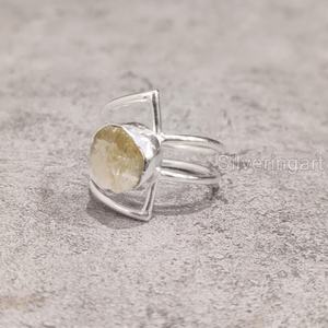 เครื่องประดับหินดิบแหวนผู้หญิงแหวนซิทรีนธรรมชาติพลอยหยาบกำเนิดหินคู่ราศี925แหวนเงินสเตอร์ลิง - Product Image 2