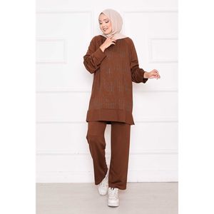 Oysho <b>Two</b>-<b>Piece</b> Tan <b>Set</b> Plus Size <b>Sequined</b> with Sparkling Stone Details - Product Image 3