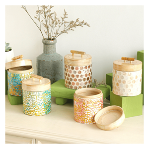 Pot en bambou nacre, bambou naturel avec mosaïque de coquillages, pot pour épices, thé, sucre, rangement et décoration de table, Vietnam - Product Image 3