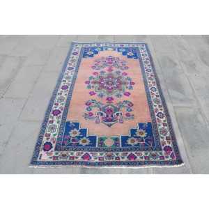 Tapis turc vintage 4,2x6,46 pi (127x197 cm), tapis bleu rose à motifs floraux - Product Image 1