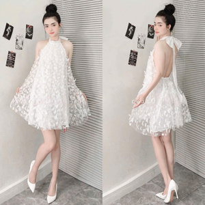 2023เดรสยาวผ้าชีฟองลำลองของผู้หญิงชุดมินิเดรสผ้าชีฟองซักปรับแต่งได้มีลวดลายสีพื้นราคาสมเหตุสมผลสไตล์หวานเซ็กซี่ - Product Image 2