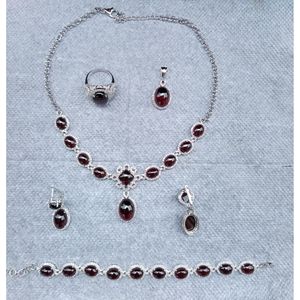 925 Sterling Silver Shah Gems Women's Set Natural <b>Garnet</b> and White Topaz Gold Plated for Wedding and Party - Product Image 1